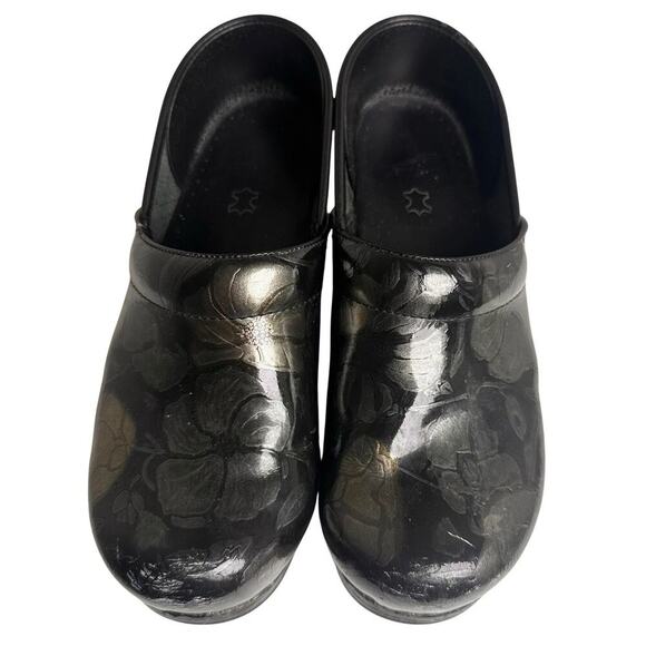 Dansko Women's Professional Clog Pewter Floral Leather Sz 38 7.5 Comfort Nurse - Picture 7 of 16
